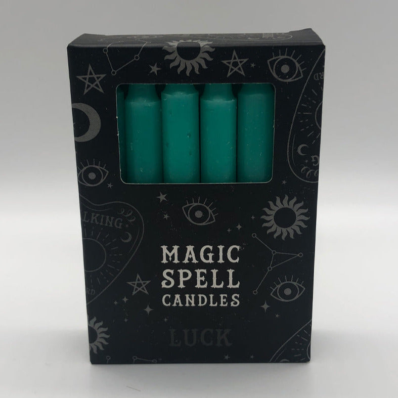 12 pack of Lucky green magic spell candles from Horrorfier
