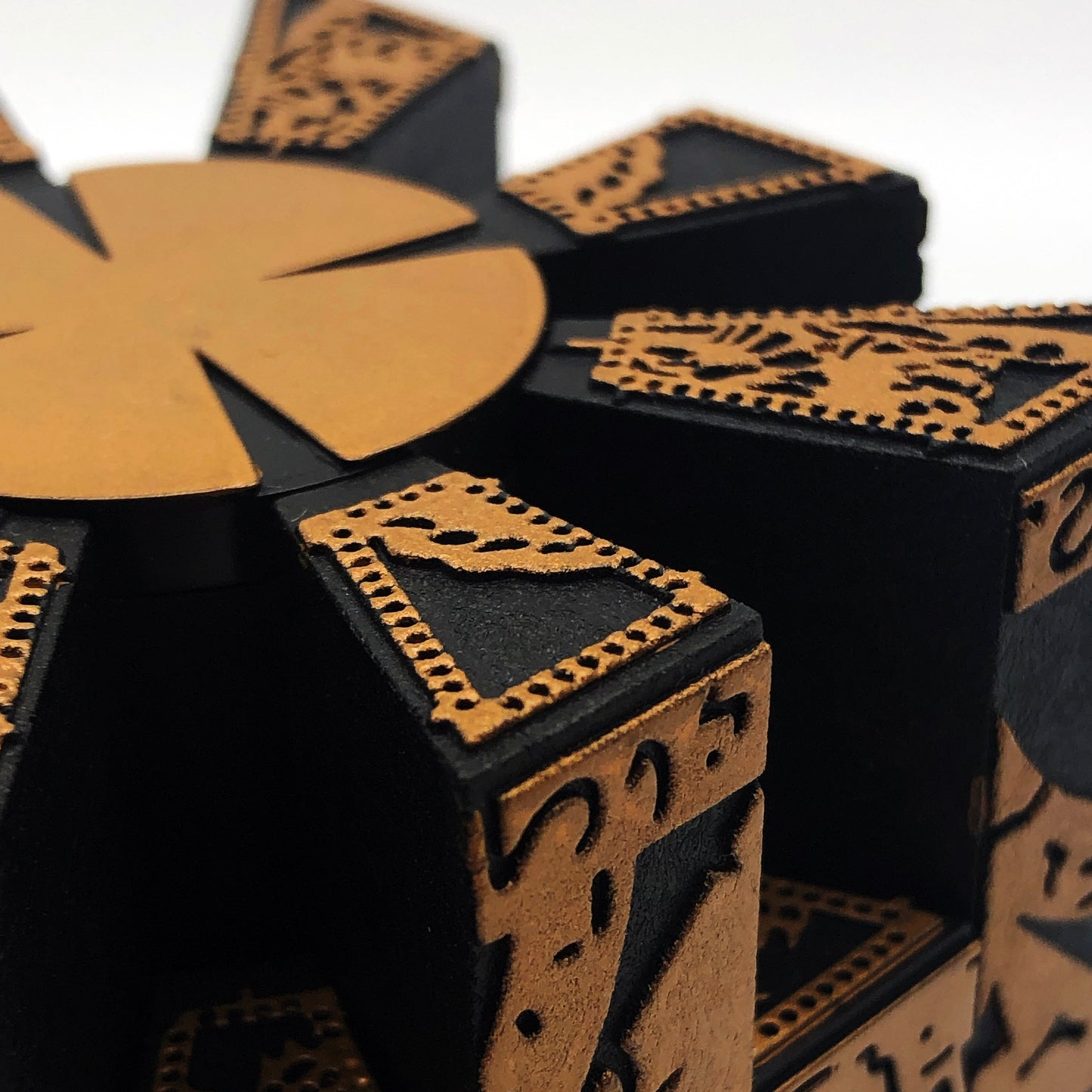 Close up shot of the detail on the Horrorfier Hellraiser Puzzle Box Ornament