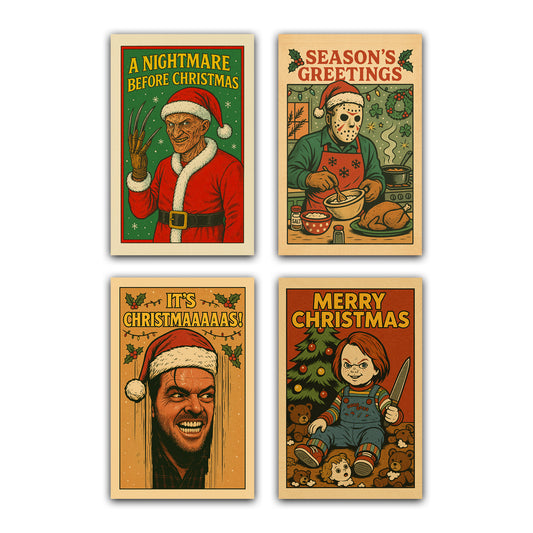 Set of 4 horror Christmas cards from horrorfier.co.uk