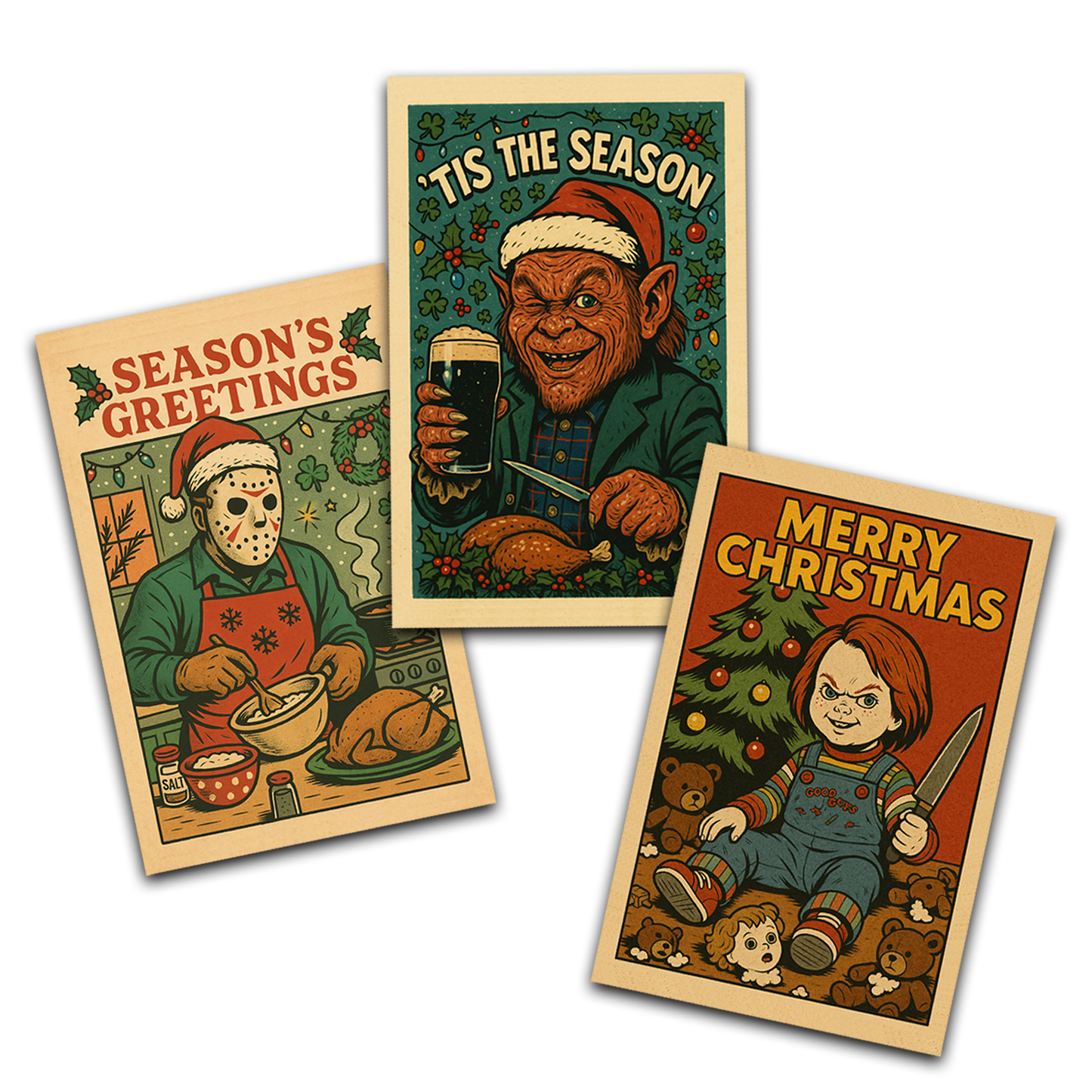 3x Horror Christmas Card Set 1