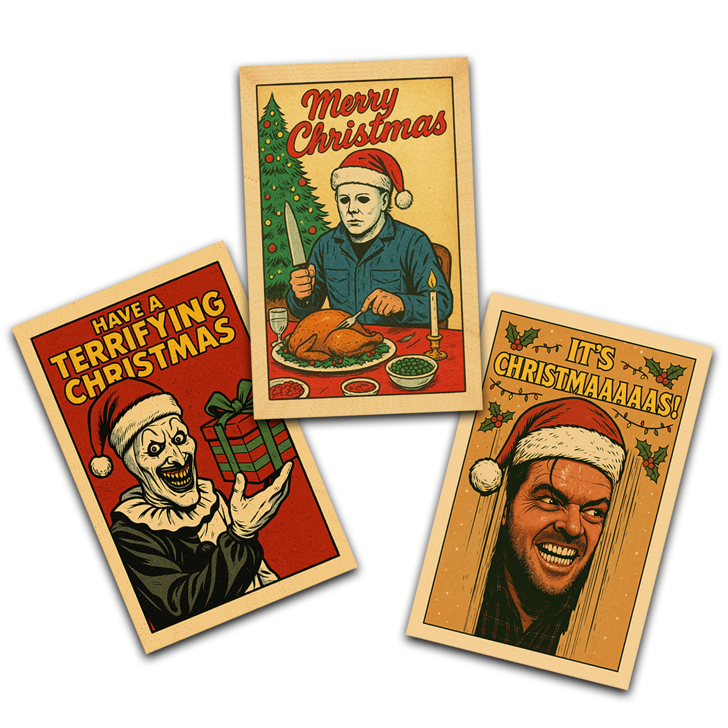 3x Horror Christmas Card Set 3