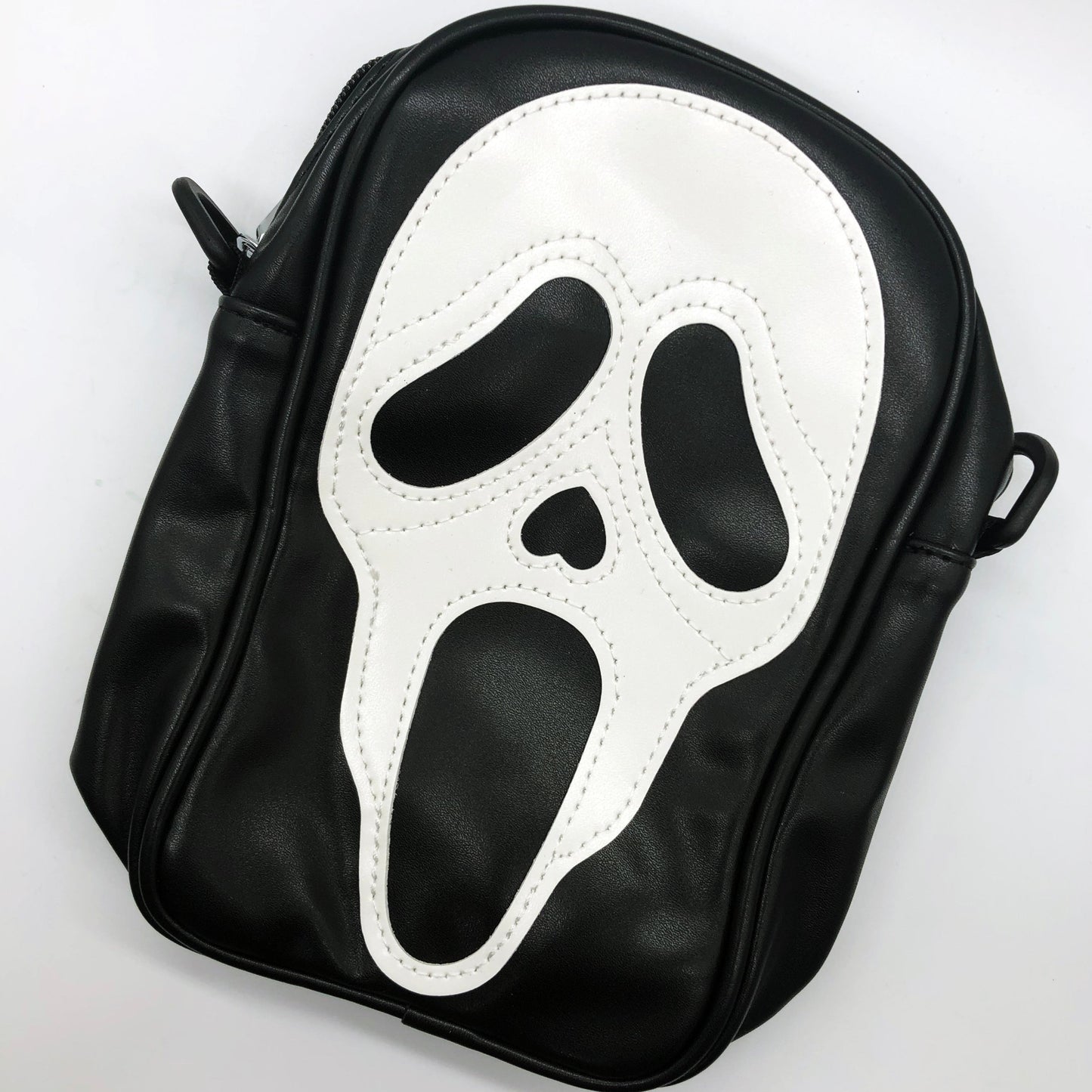 Tilted angle of the Ghostface shoulder bag from Horrorfier