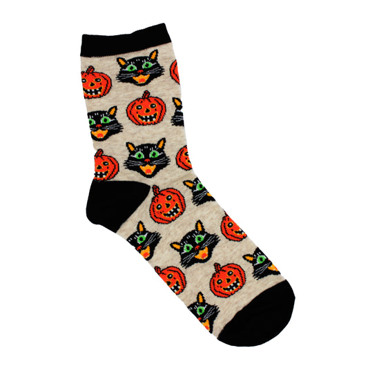 Halloween Black Cat and Jack O'Lantern Socks